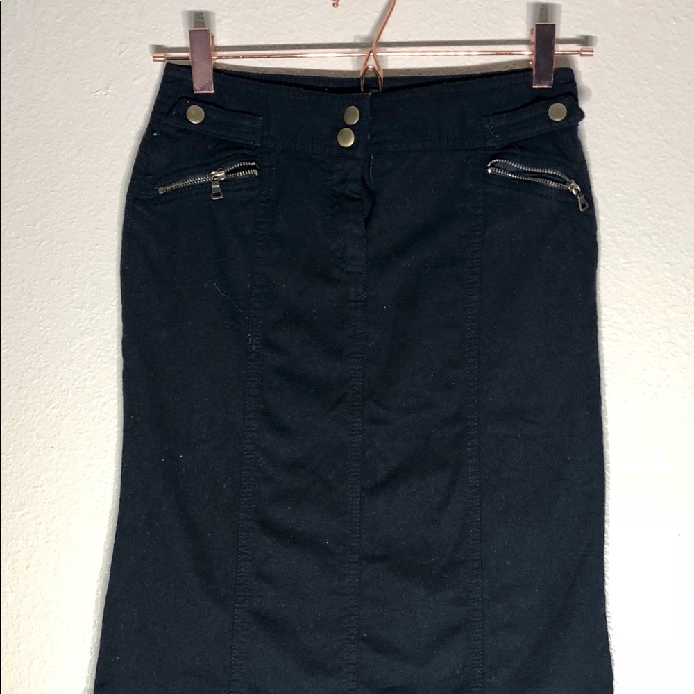 Black High Waisted Skirt with Gold Detail